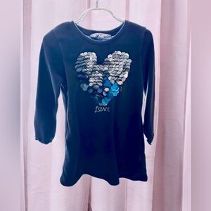 Kids Navy Blue Sequin Heart Top